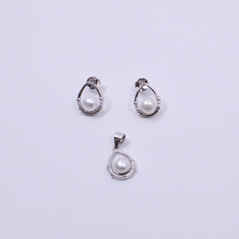 Aretes y Dije Gota Perla Central Plata 925