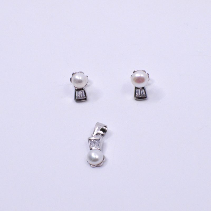 Aretes y Dije Perleada Plata 925