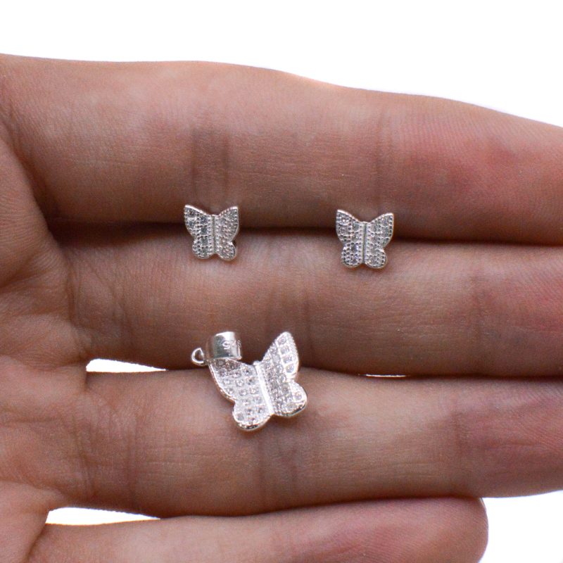 Aretes y Dije Mariposa Plata 925 - Image 2