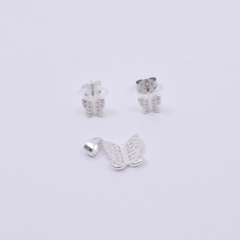 Aretes y Dije Mariposa Plata 925
