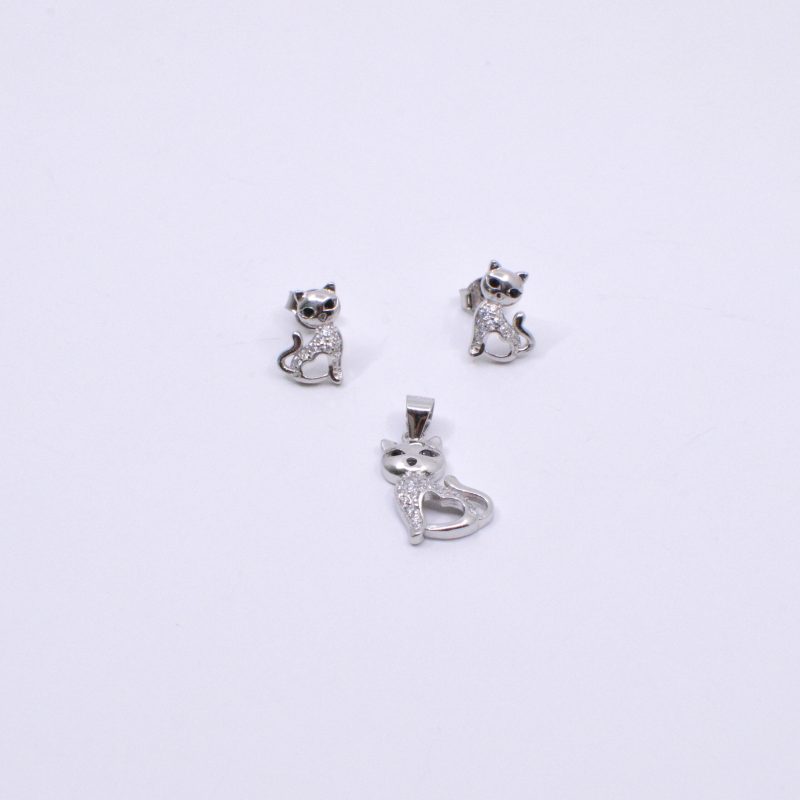 Aretes y Dije Gato Egipcio Plata 925
