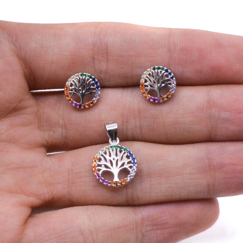 Aretes y Dije Árbol de Vida con Circones Plata 925 - Image 3