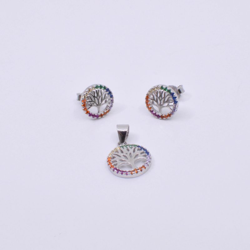 Aretes y Dije Árbol de Vida con Circones Plata 925