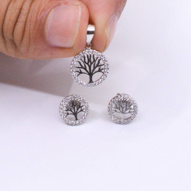 Aretes y Dije Árbol de Vida con Circones Plata 925 - Image 2