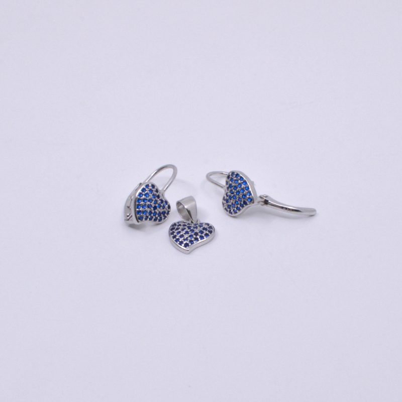 Aretes y Dije Corazon con Circones Plata 925