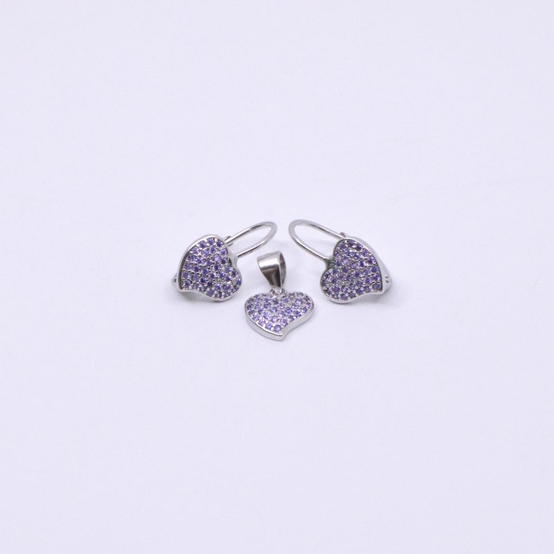 Aretes y Dije Corazon con Circones Plata 925 - Image 2
