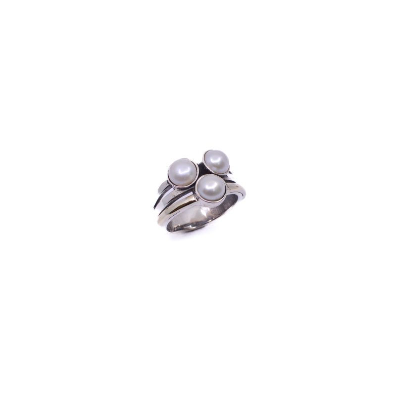 Anillo 3 Perlas Oro Plata