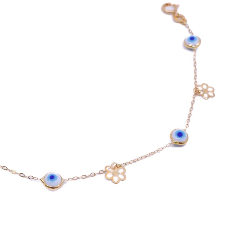 Pulsera Ojo Turco Flor Oro 18k / 18cm