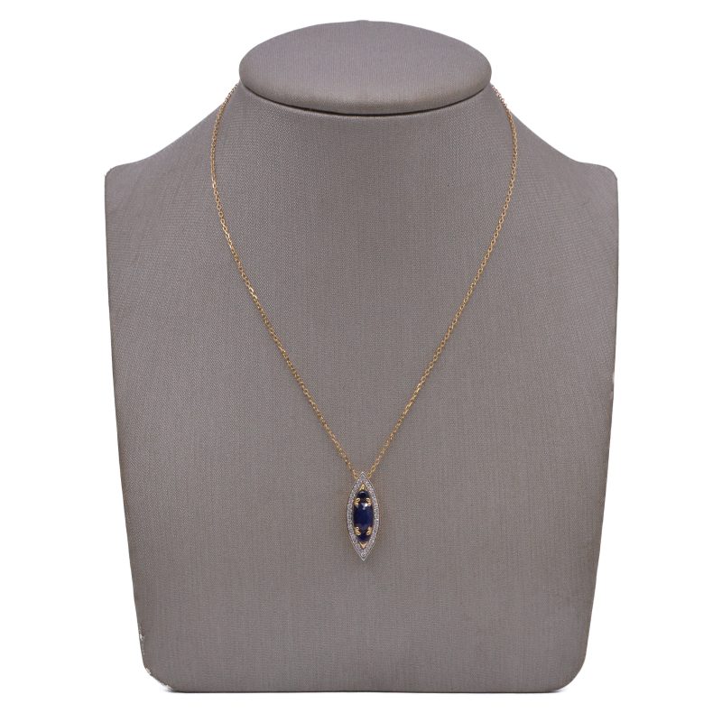 Cadena Dije Ojo con Diamantes y Zafiro Oro 18k / 40cm